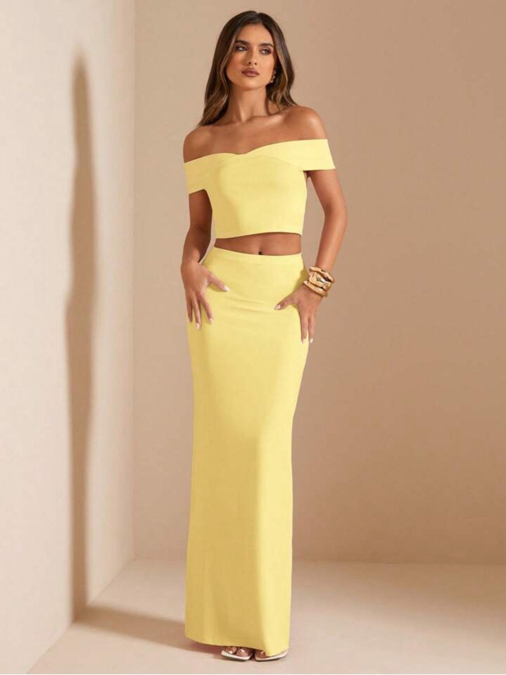 SHEIN Yellow Off-Shoulder Maxi Skirt Set
